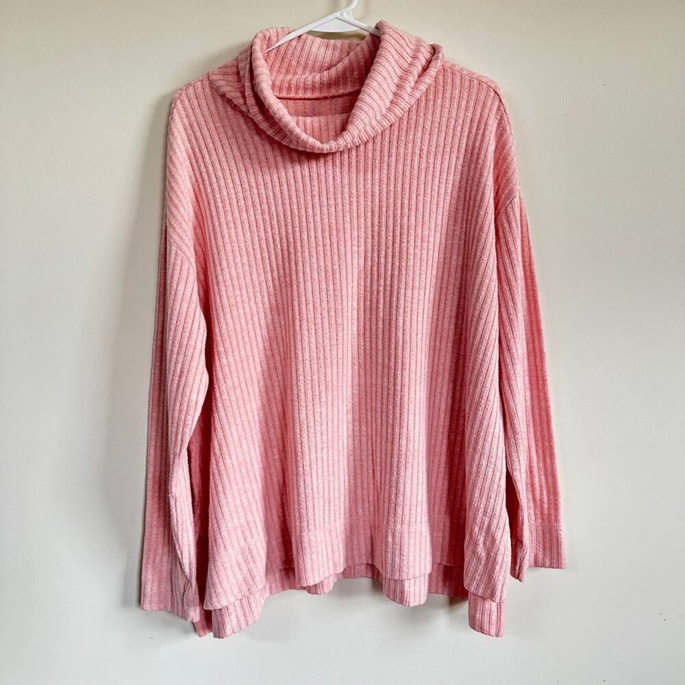 Anthropologie Maeve Sweater Womens MEDIUM Cowl Neck Ribbed Knit Preppy Pink